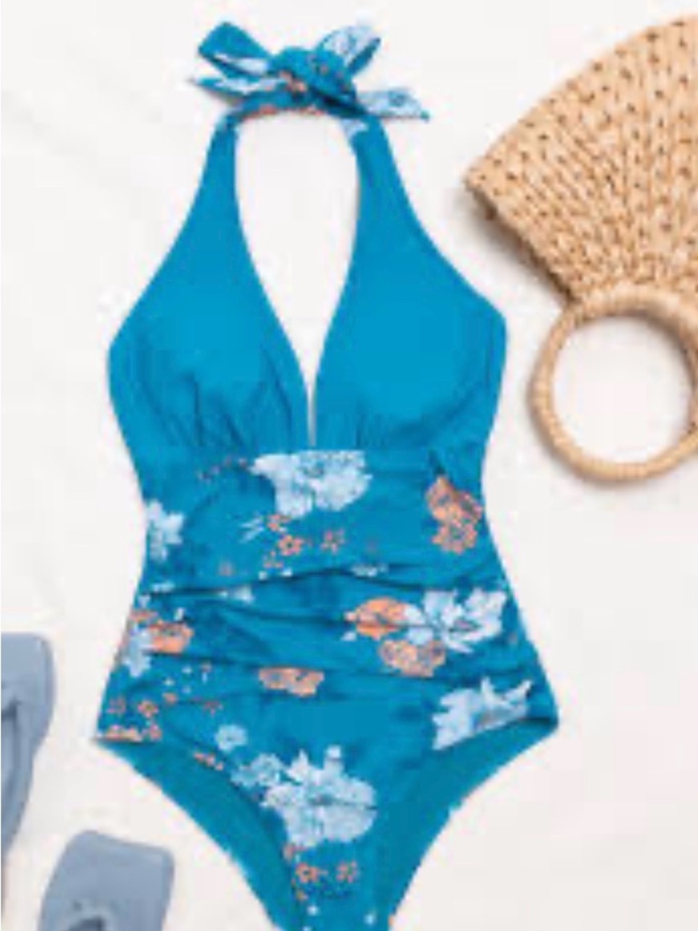 Cupshe Teal Floral Halter One-Piece Swimsuit for Kids